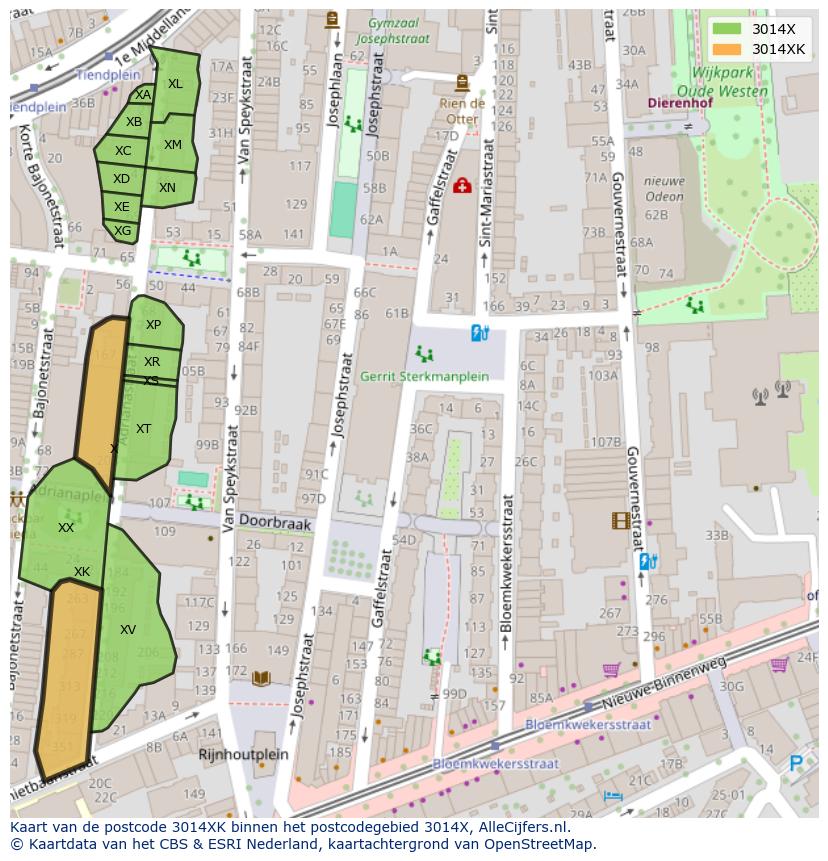 Afbeelding van het postcodegebied 3014 XK op de kaart.