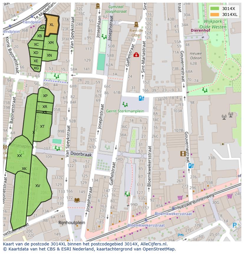 Afbeelding van het postcodegebied 3014 XL op de kaart.