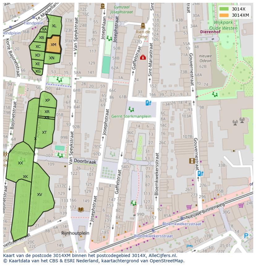 Afbeelding van het postcodegebied 3014 XM op de kaart.