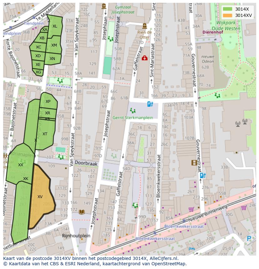 Afbeelding van het postcodegebied 3014 XV op de kaart.
