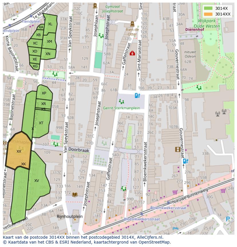 Afbeelding van het postcodegebied 3014 XX op de kaart.