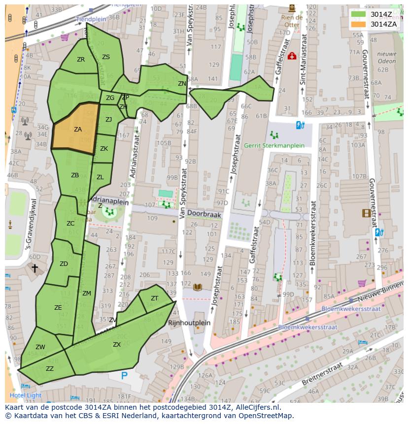 Afbeelding van het postcodegebied 3014 ZA op de kaart.