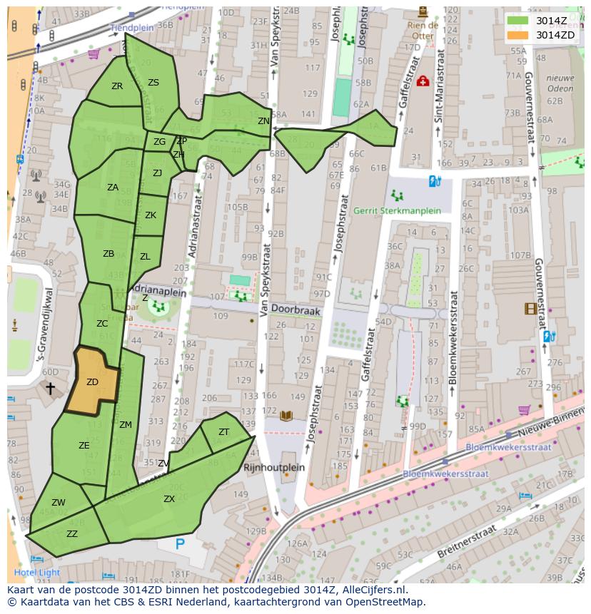 Afbeelding van het postcodegebied 3014 ZD op de kaart.