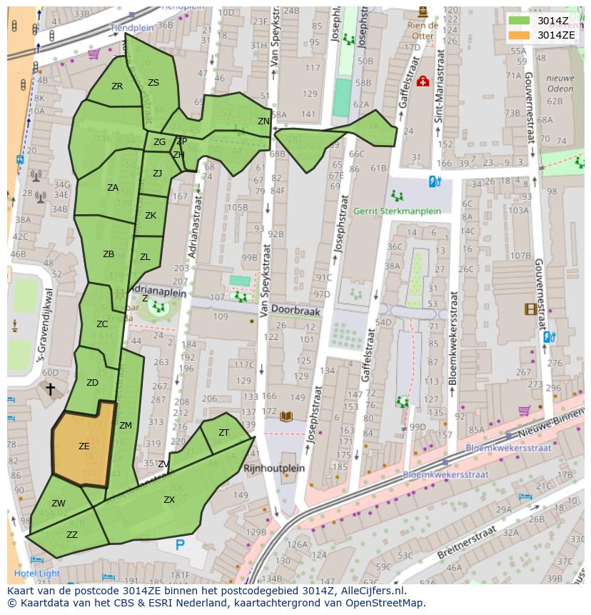 Afbeelding van het postcodegebied 3014 ZE op de kaart.