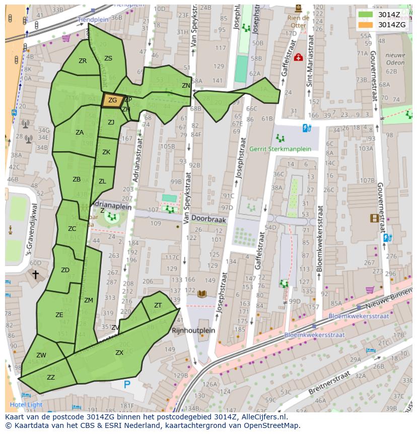 Afbeelding van het postcodegebied 3014 ZG op de kaart.