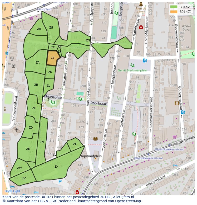 Afbeelding van het postcodegebied 3014 ZJ op de kaart.