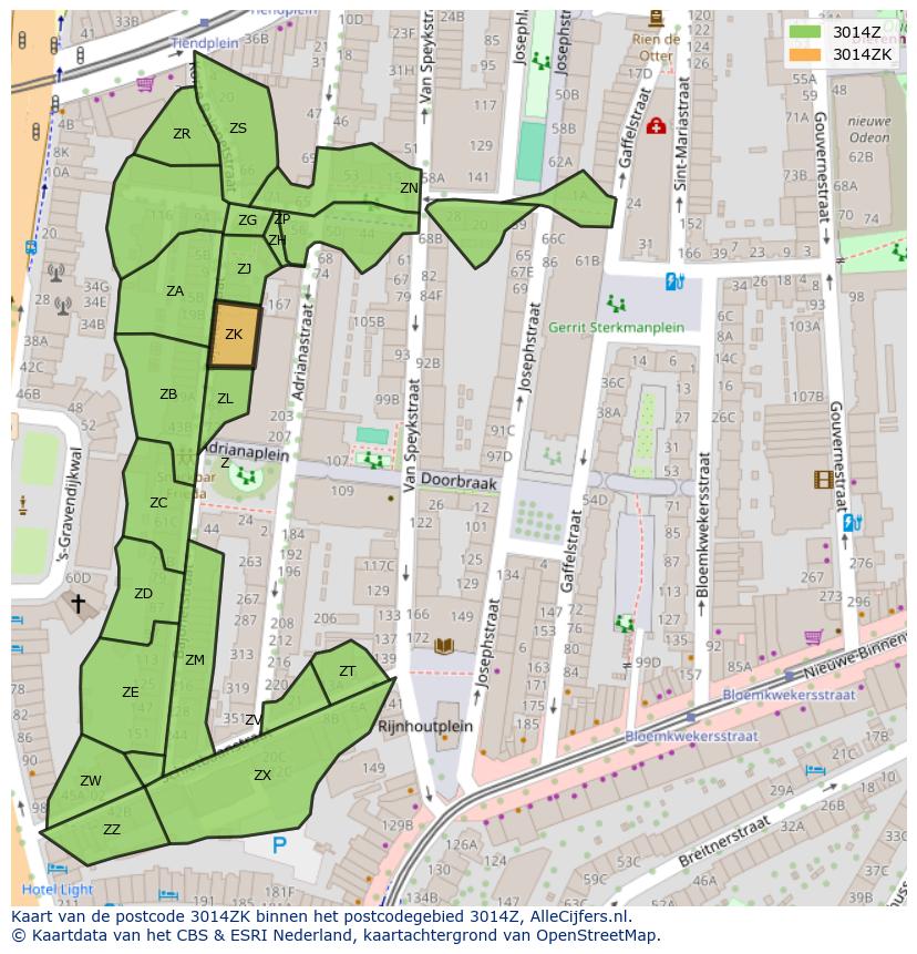 Afbeelding van het postcodegebied 3014 ZK op de kaart.