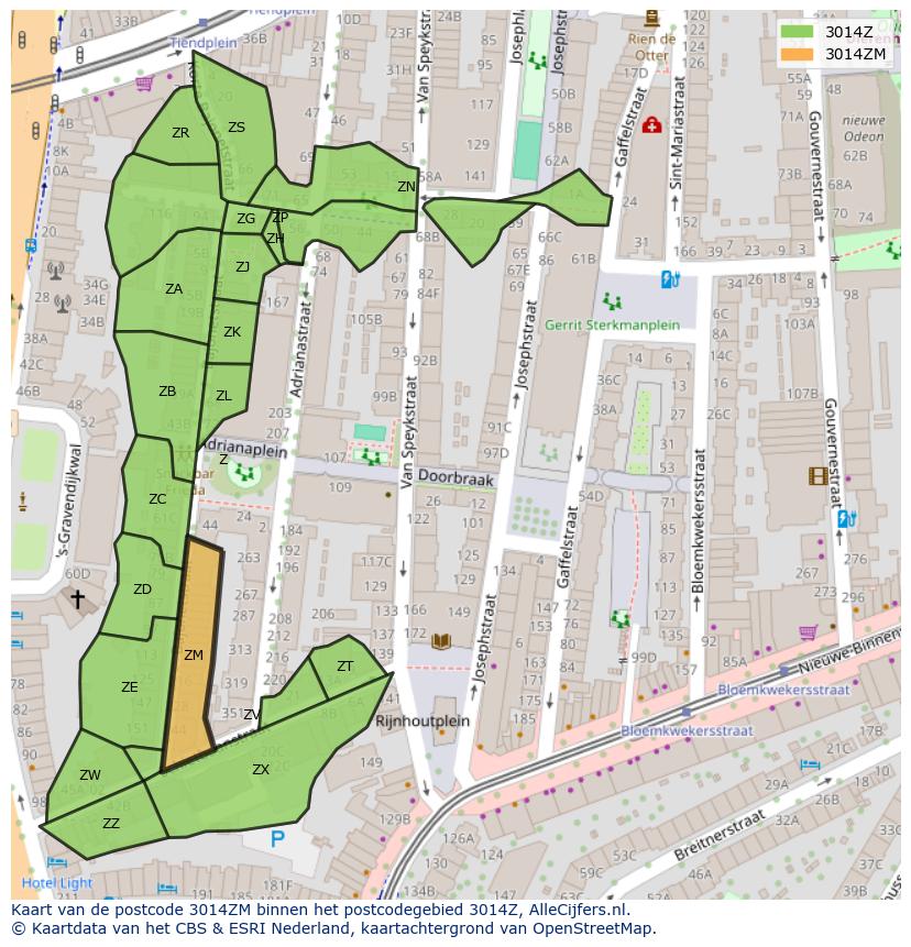 Afbeelding van het postcodegebied 3014 ZM op de kaart.