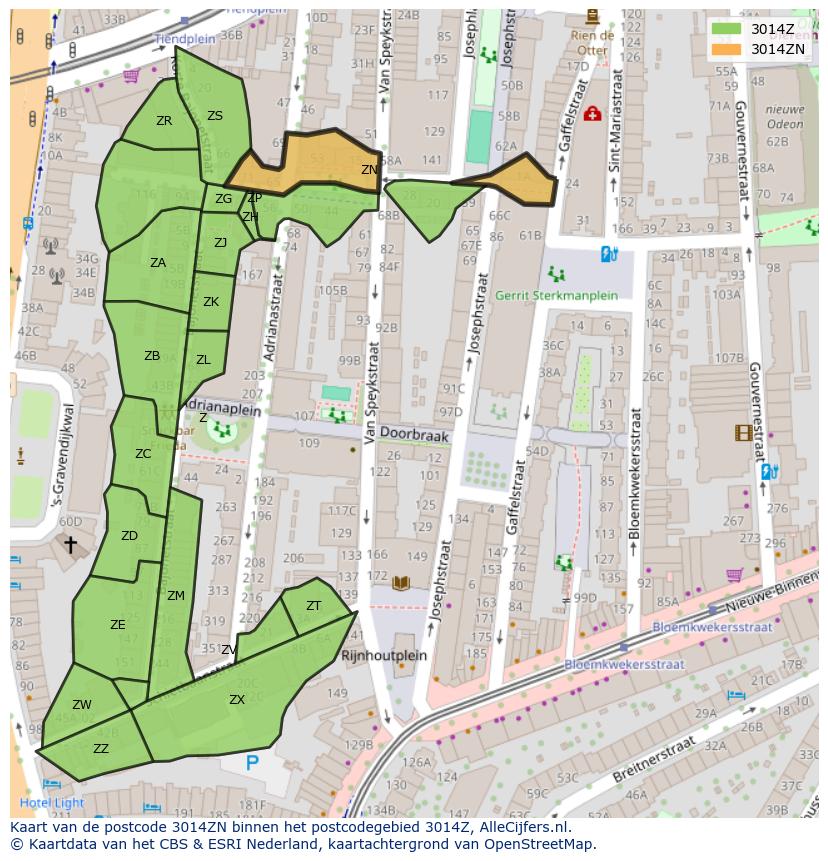 Afbeelding van het postcodegebied 3014 ZN op de kaart.