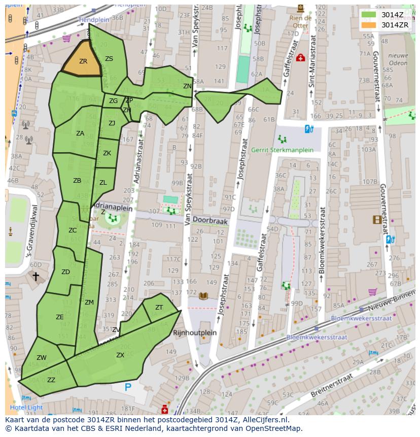 Afbeelding van het postcodegebied 3014 ZR op de kaart.