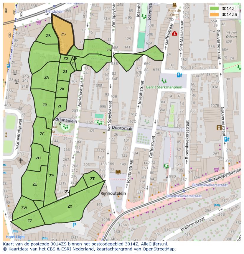 Afbeelding van het postcodegebied 3014 ZS op de kaart.
