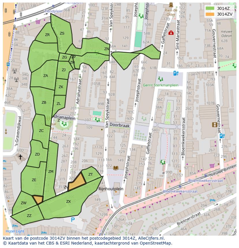 Afbeelding van het postcodegebied 3014 ZV op de kaart.