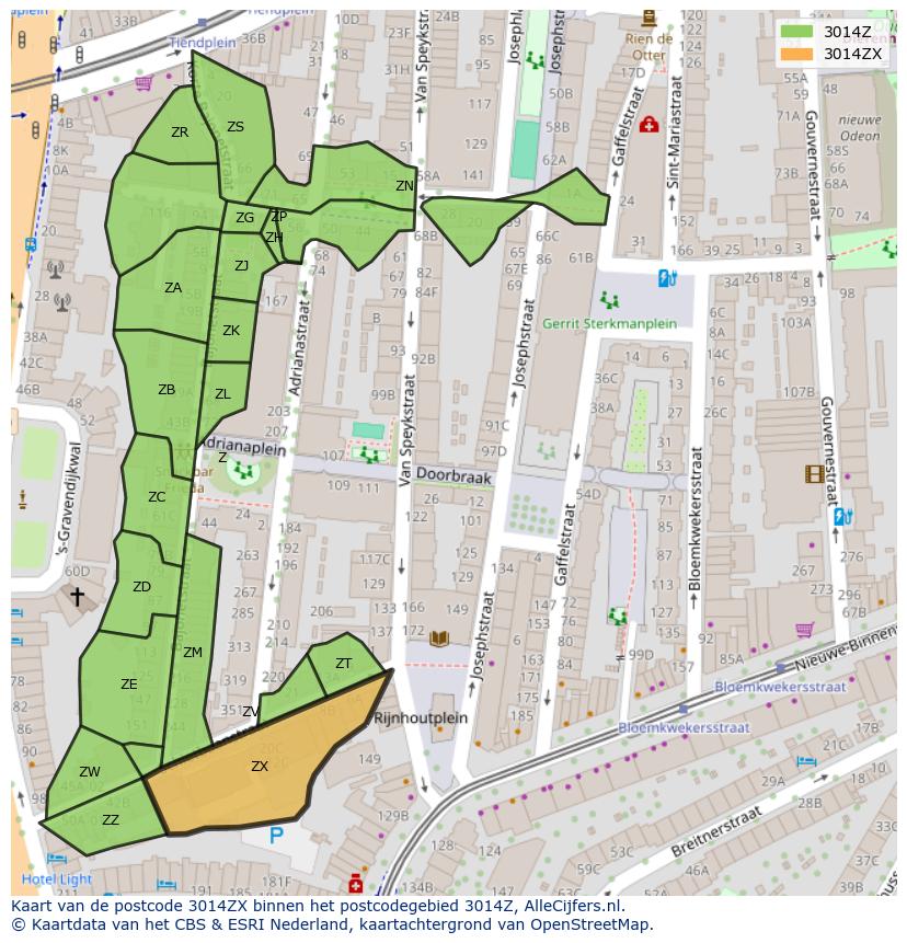 Afbeelding van het postcodegebied 3014 ZX op de kaart.