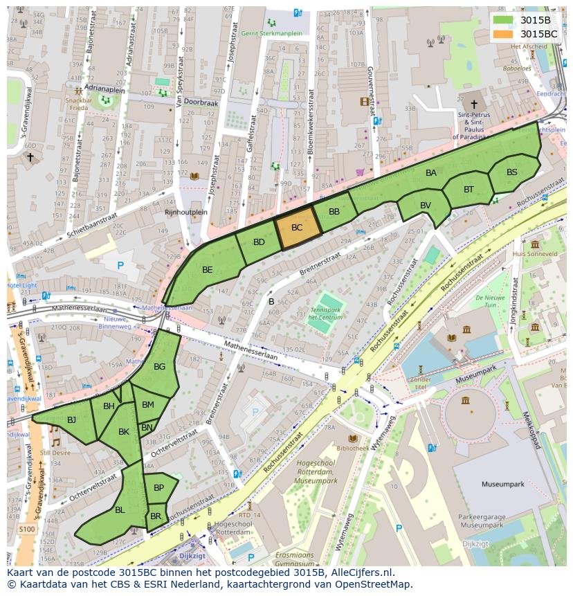Afbeelding van het postcodegebied 3015 BC op de kaart.