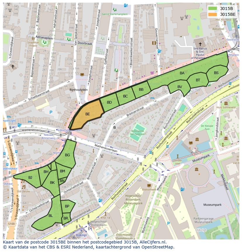 Afbeelding van het postcodegebied 3015 BE op de kaart.