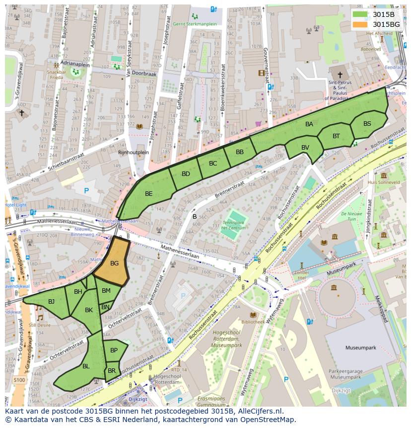 Afbeelding van het postcodegebied 3015 BG op de kaart.