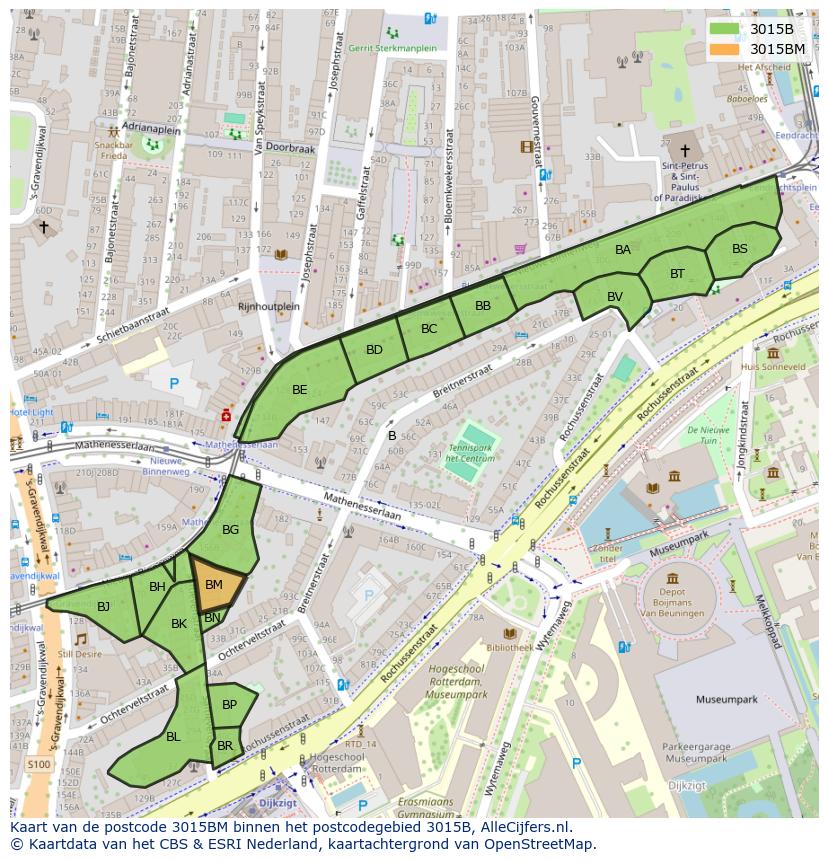 Afbeelding van het postcodegebied 3015 BM op de kaart.