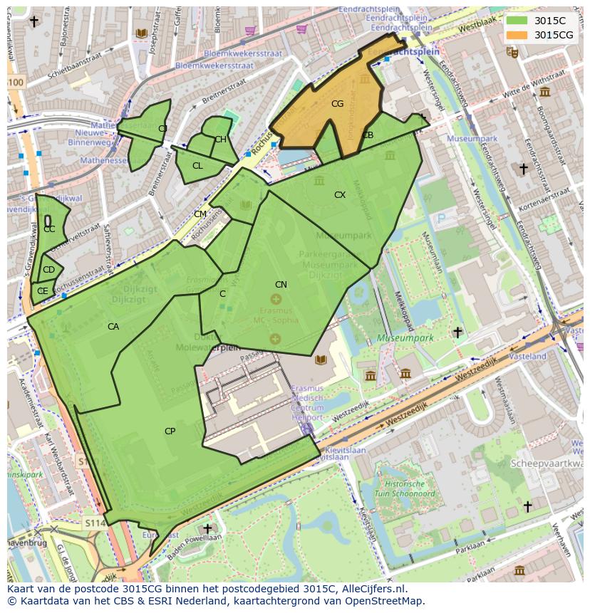 Afbeelding van het postcodegebied 3015 CG op de kaart.