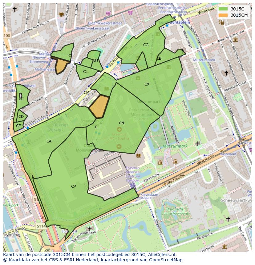Afbeelding van het postcodegebied 3015 CM op de kaart.