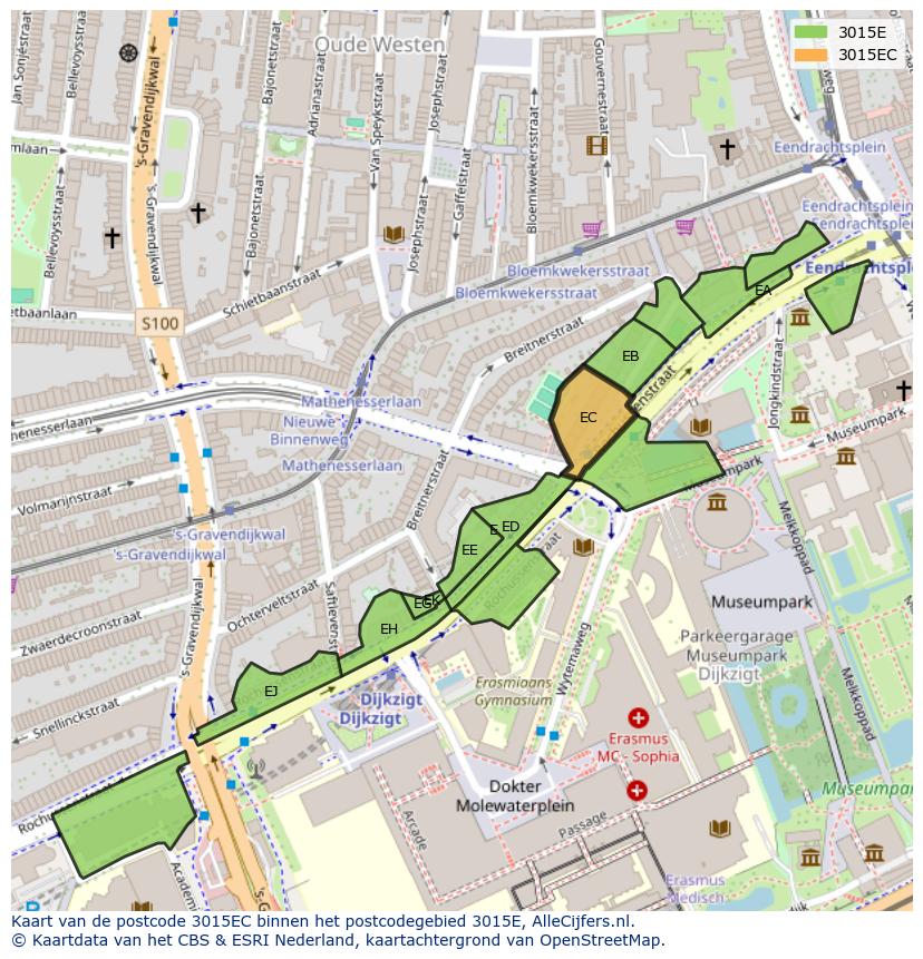Afbeelding van het postcodegebied 3015 EC op de kaart.