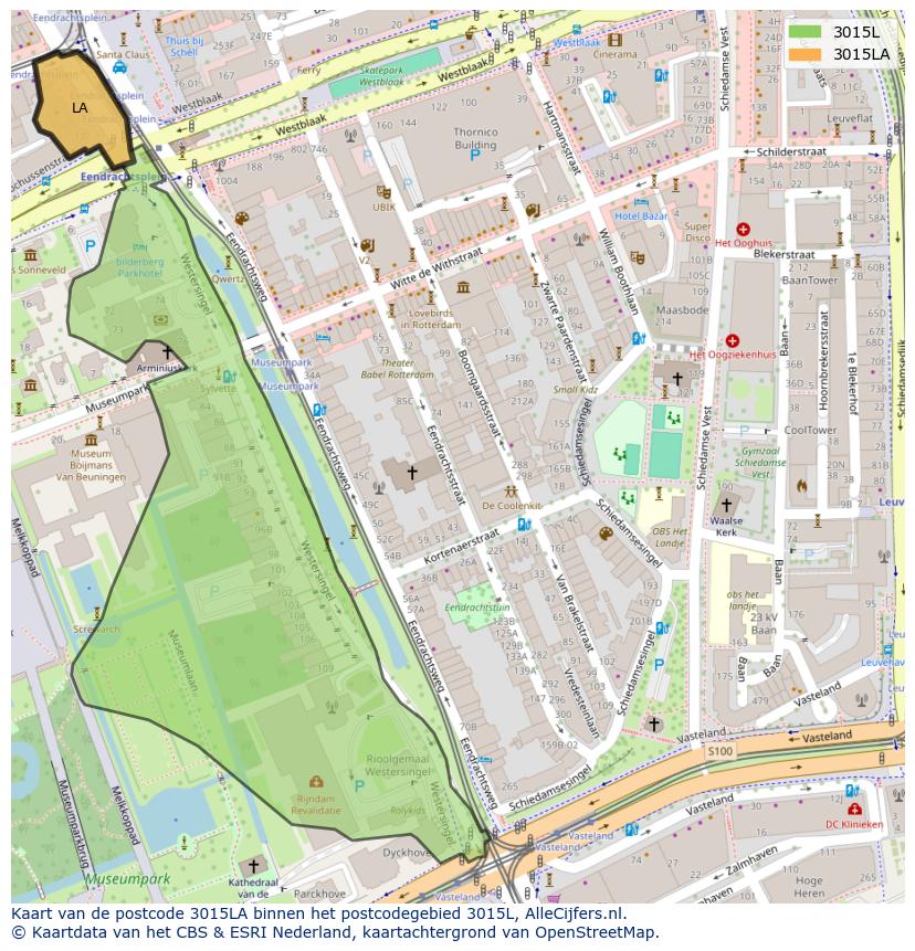 Afbeelding van het postcodegebied 3015 LA op de kaart.