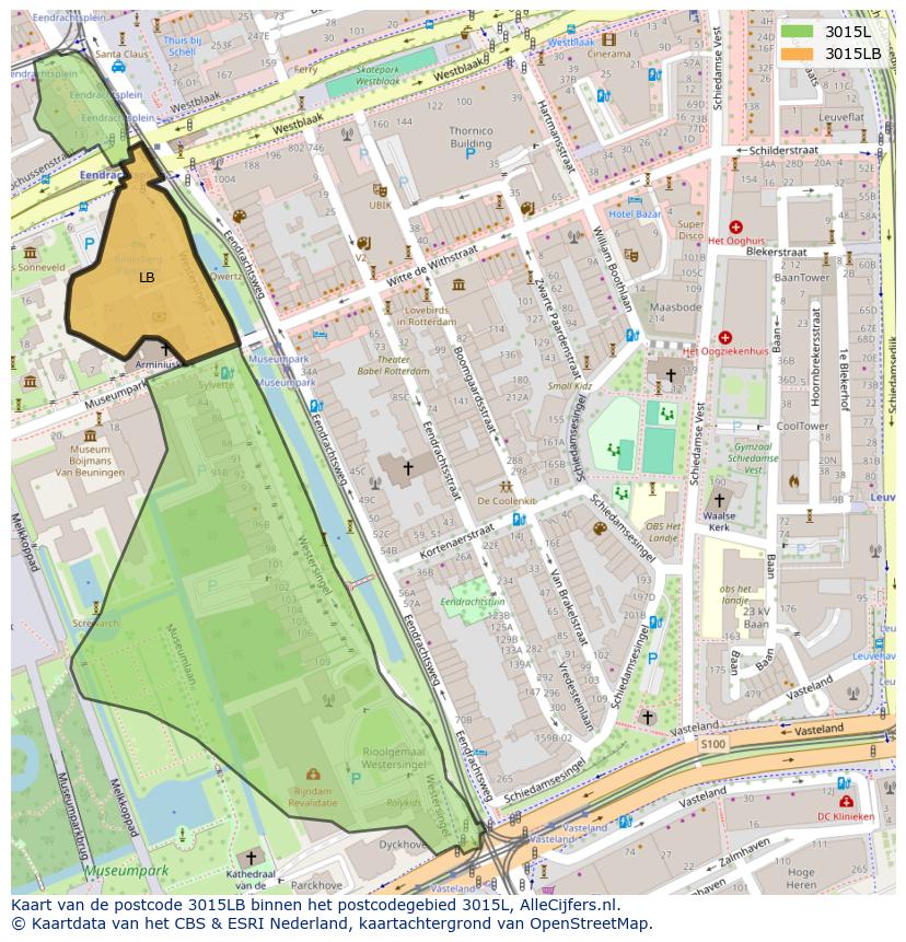 Afbeelding van het postcodegebied 3015 LB op de kaart.