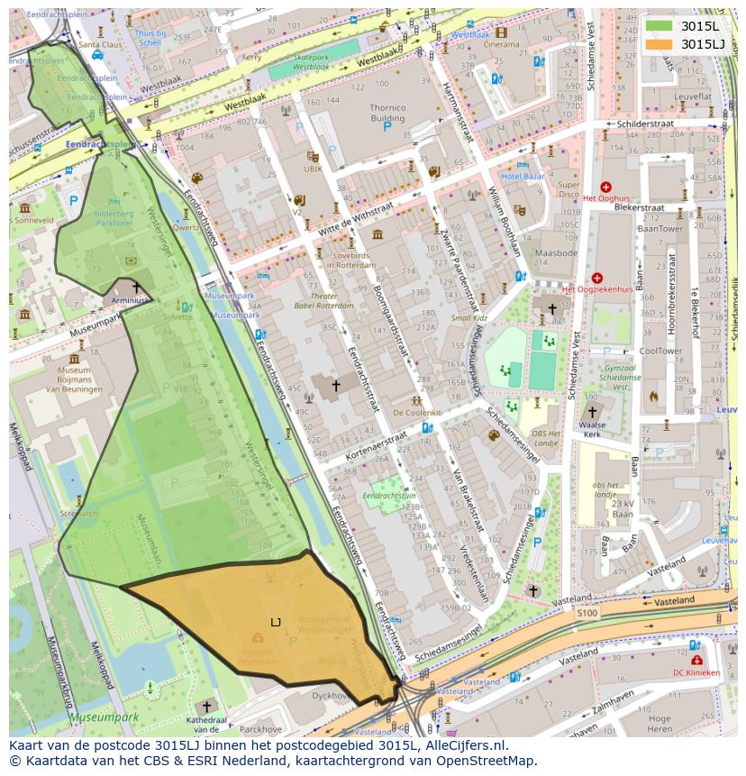 Afbeelding van het postcodegebied 3015 LJ op de kaart.