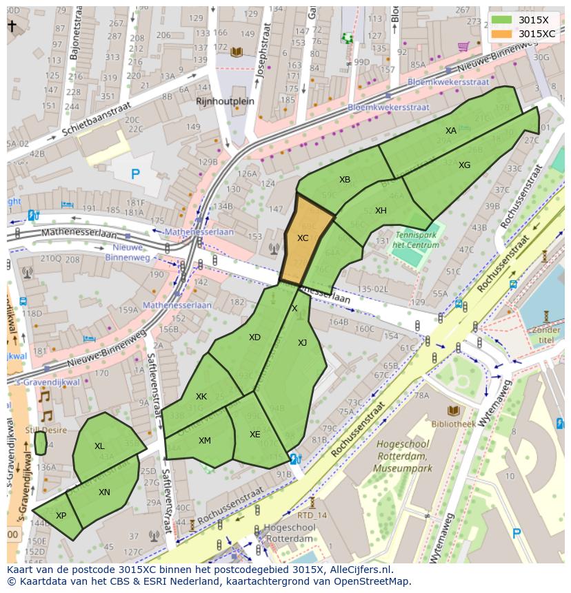 Afbeelding van het postcodegebied 3015 XC op de kaart.