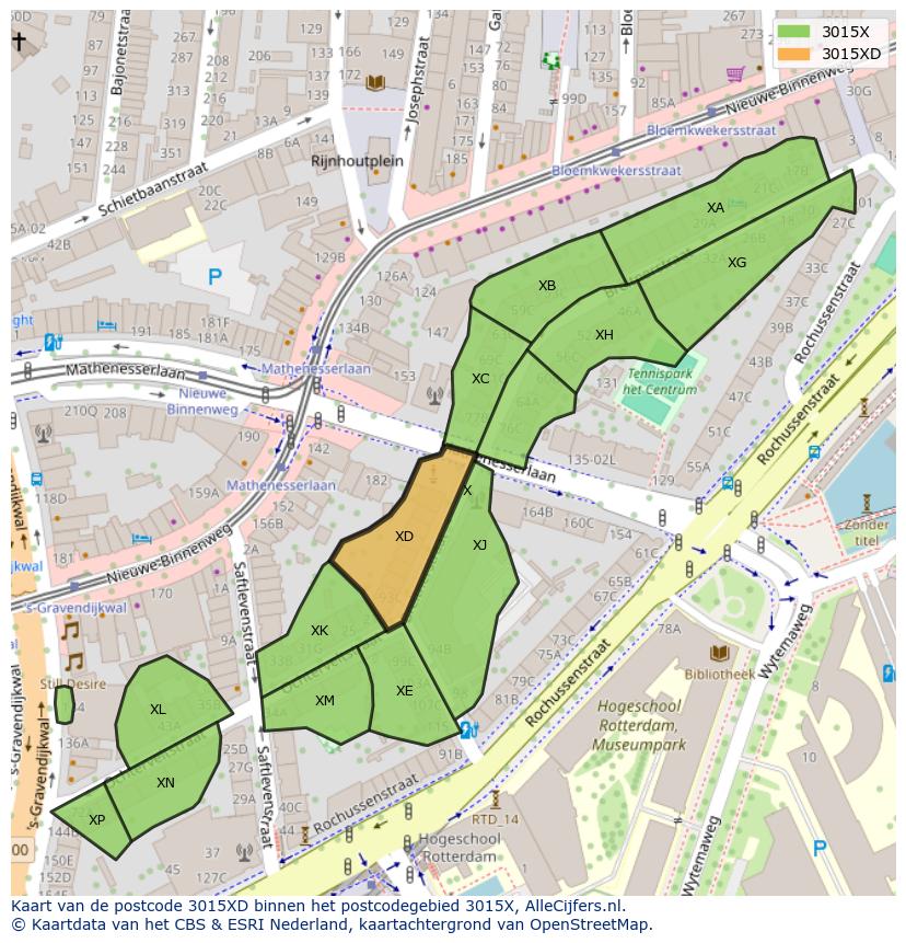 Afbeelding van het postcodegebied 3015 XD op de kaart.