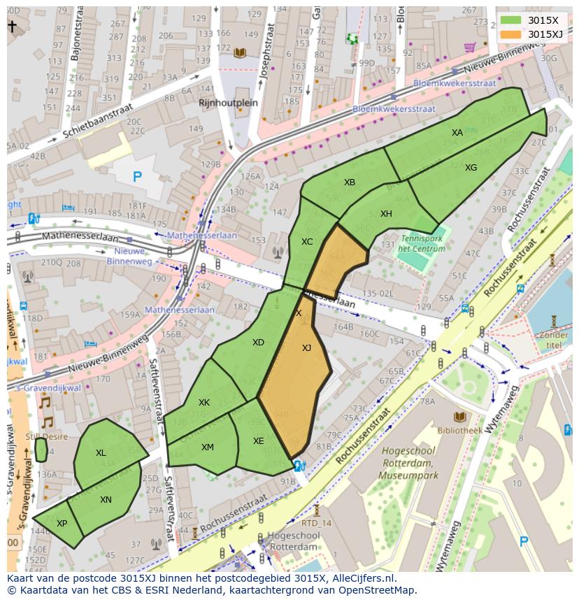 Afbeelding van het postcodegebied 3015 XJ op de kaart.