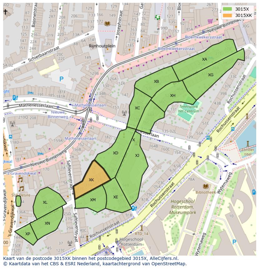 Afbeelding van het postcodegebied 3015 XK op de kaart.