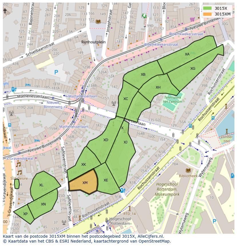 Afbeelding van het postcodegebied 3015 XM op de kaart.