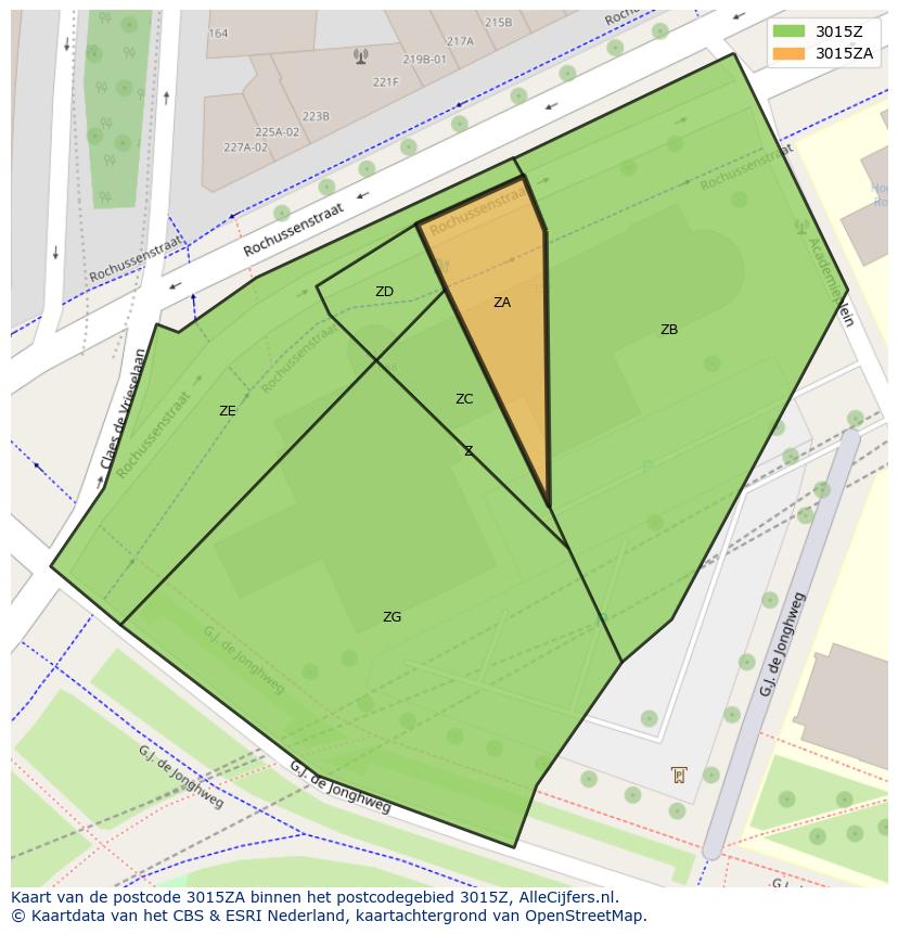 Afbeelding van het postcodegebied 3015 ZA op de kaart.