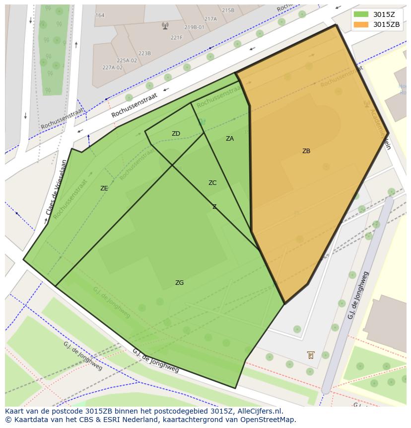 Afbeelding van het postcodegebied 3015 ZB op de kaart.