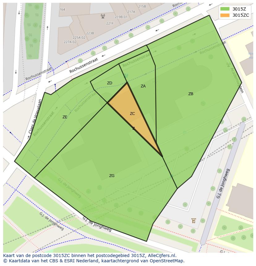 Afbeelding van het postcodegebied 3015 ZC op de kaart.