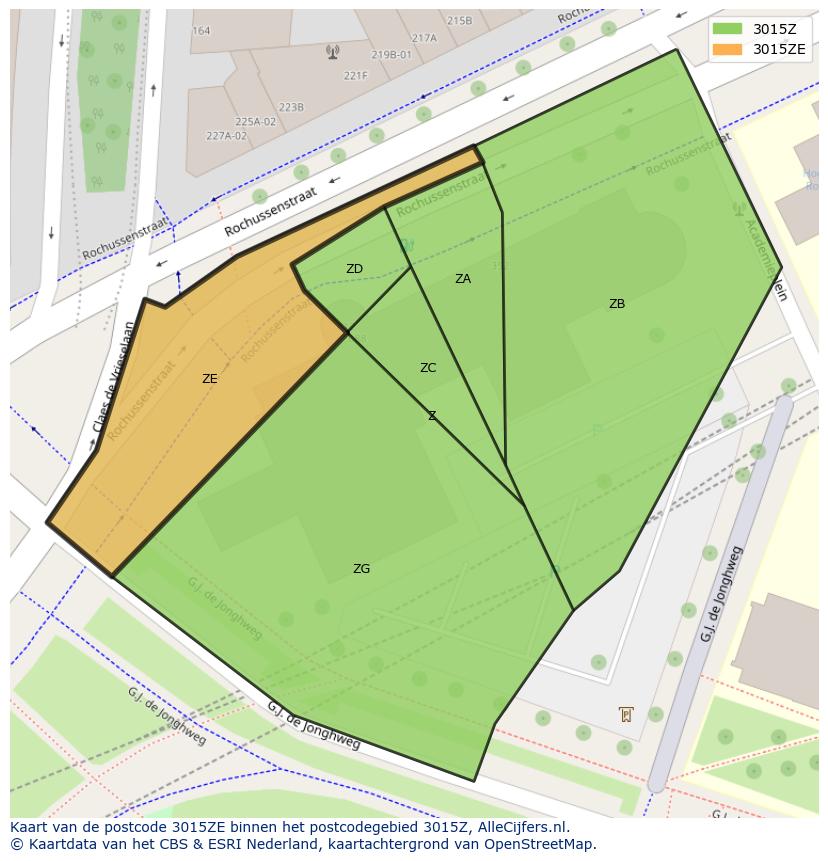 Afbeelding van het postcodegebied 3015 ZE op de kaart.