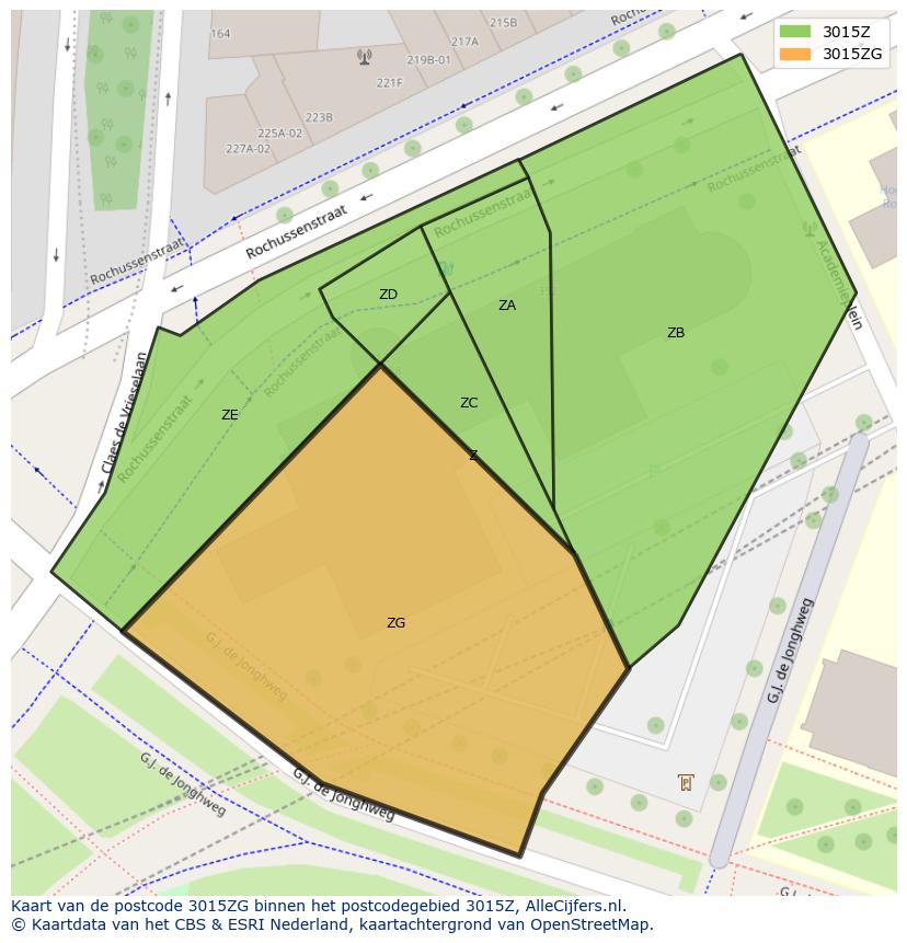 Afbeelding van het postcodegebied 3015 ZG op de kaart.