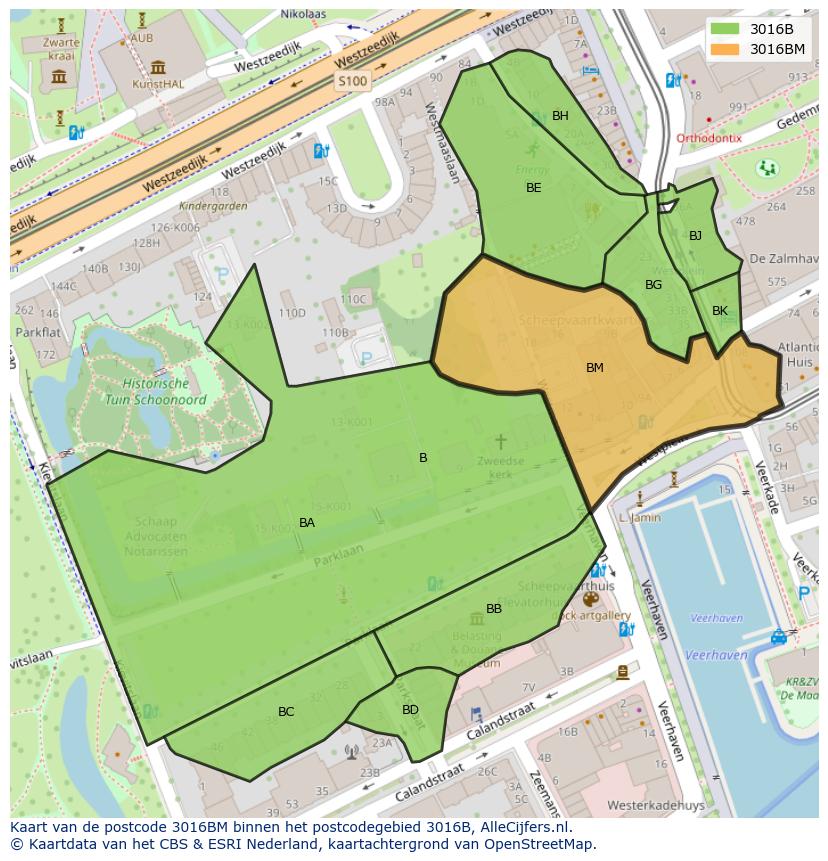 Afbeelding van het postcodegebied 3016 BM op de kaart.