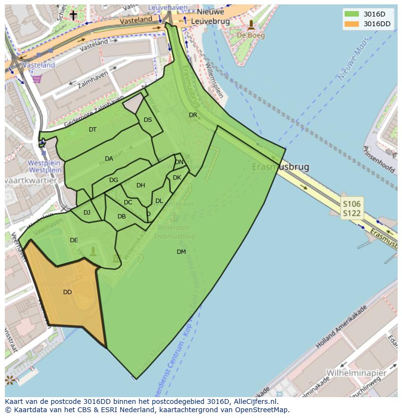 Afbeelding van het postcodegebied 3016 DD op de kaart.