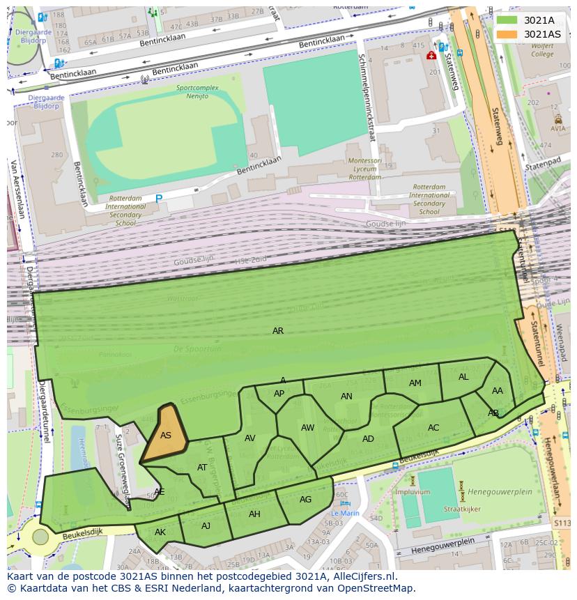 Afbeelding van het postcodegebied 3021 AS op de kaart.