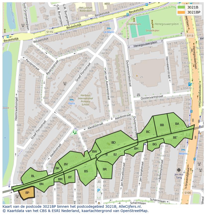 Afbeelding van het postcodegebied 3021 BP op de kaart.