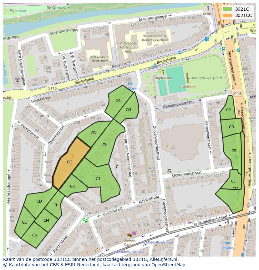 Afbeelding van het postcodegebied 3021 CC op de kaart.