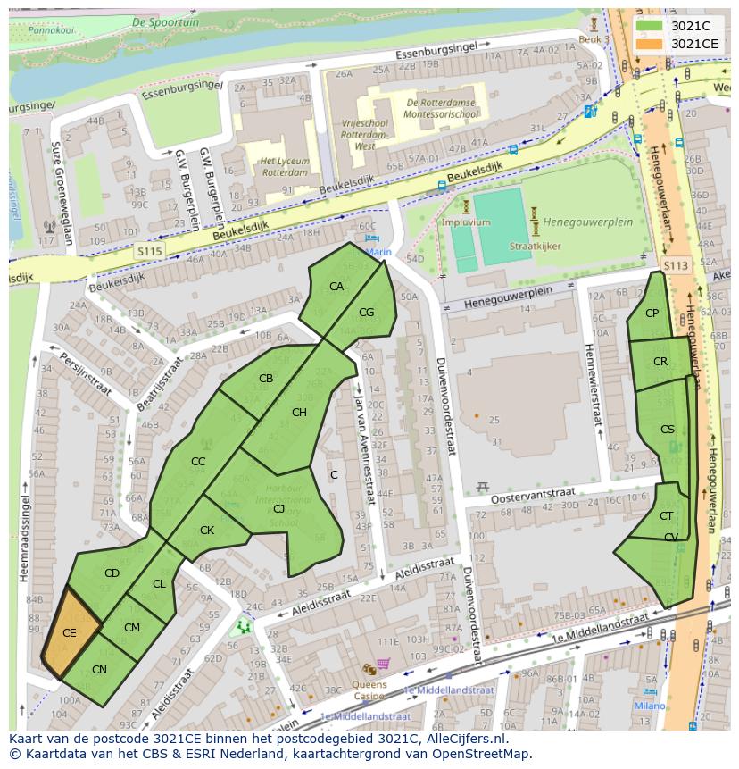 Afbeelding van het postcodegebied 3021 CE op de kaart.