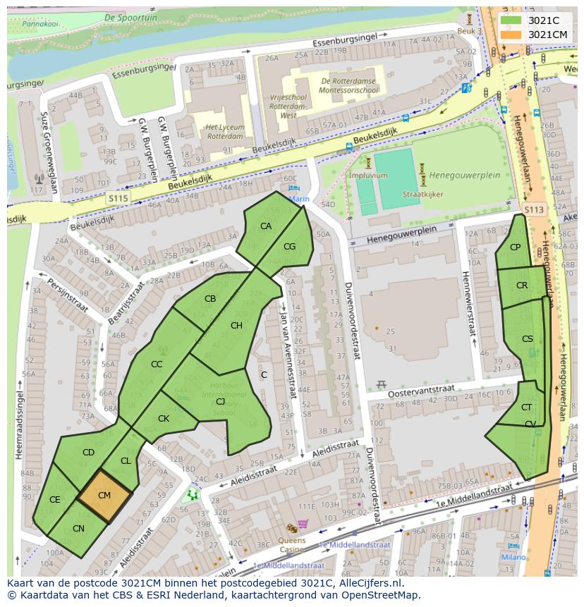 Afbeelding van het postcodegebied 3021 CM op de kaart.