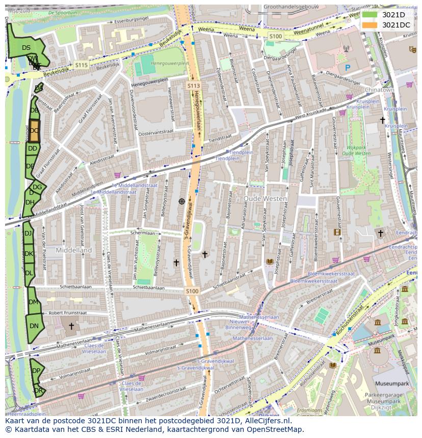 Afbeelding van het postcodegebied 3021 DC op de kaart.