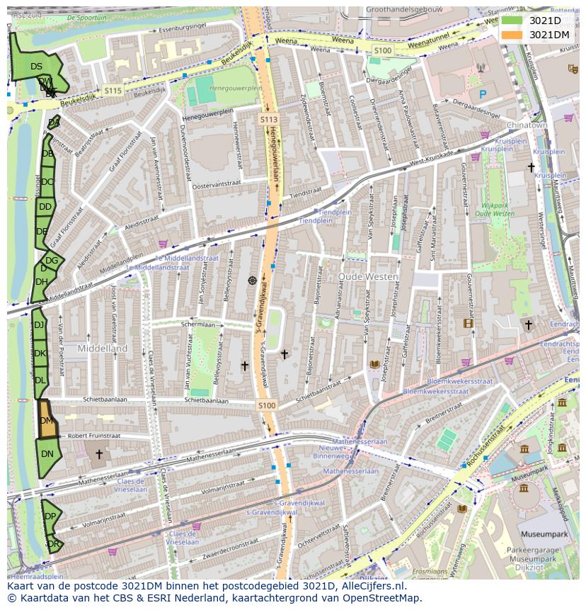 Afbeelding van het postcodegebied 3021 DM op de kaart.