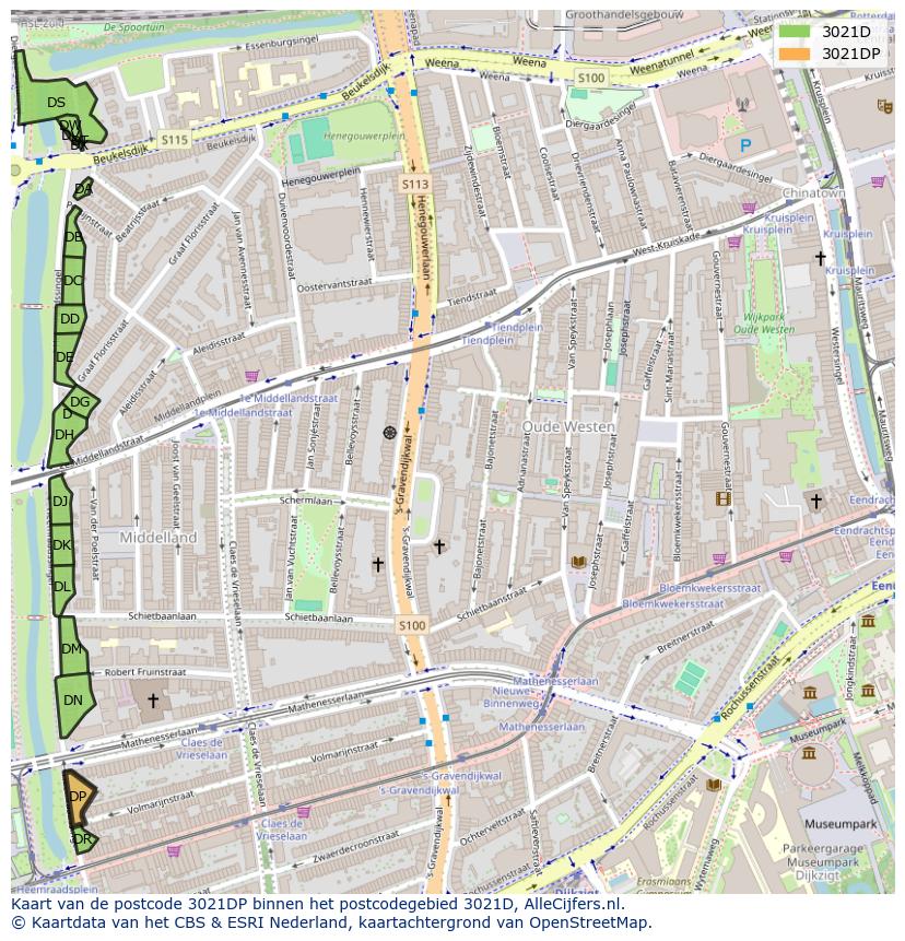 Afbeelding van het postcodegebied 3021 DP op de kaart.