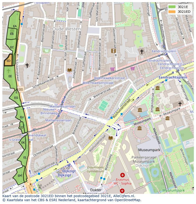 Afbeelding van het postcodegebied 3021 ED op de kaart.