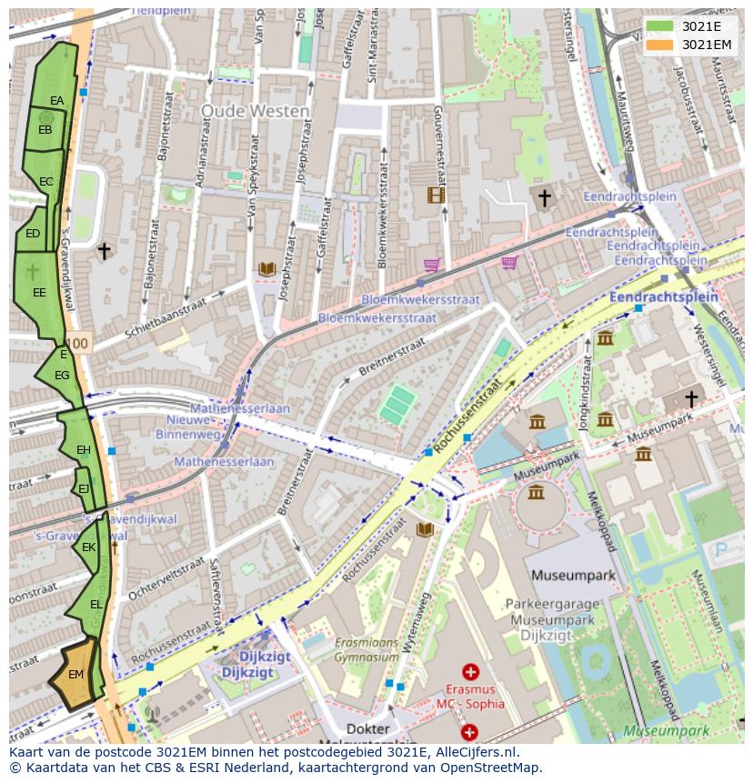 Afbeelding van het postcodegebied 3021 EM op de kaart.