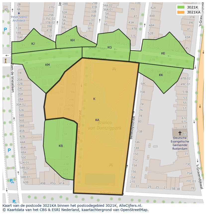 Afbeelding van het postcodegebied 3021 KA op de kaart.